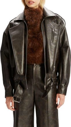 Bardot Kavi Oversize Faux Leather Moto Jacket in Dark Choco at Nordstrom, Size Small