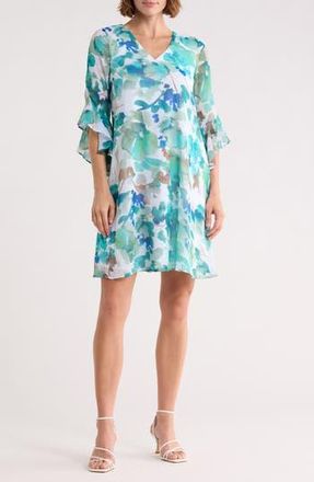 Calvin Klein Floral Print Trapeze Dress in Lake Multi at Nordstrom Rack, Size 12