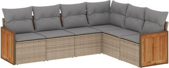 vidaXL Vidaxl - Juego De Sof&aacute;s Jard&iacute;n Con Cojines 6 Pzas Rat&aacute;n Sint&eacute;tico Beige