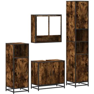 vidaXL Set De Muebles Ba&ntilde;o 4 Pzas Madera Contrachapada Roble Ahumado Vidaxl
