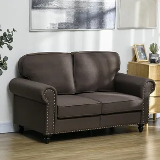 HOMCOM 2 Seater Sofa for Living Room - with Nailhead Trim - Dark Brown - Brown | TJ Hughes