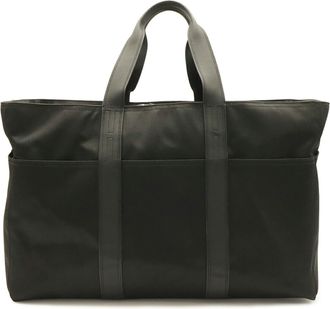 Herm&egrave;s Black Toile Chevron Boston Bag Handbag Tote Bag (Pre-Owned)