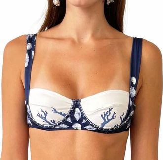 Carolina K Womens Carmel Bikini Top In Shell Tiles Blue