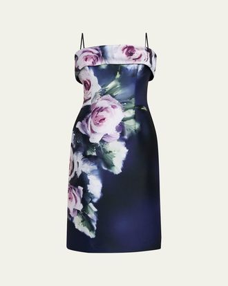 Teri Jon Sleeveless Floral-Print Mikado Dress