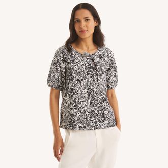 Nautica Womens Printed Side-Bow Blouse