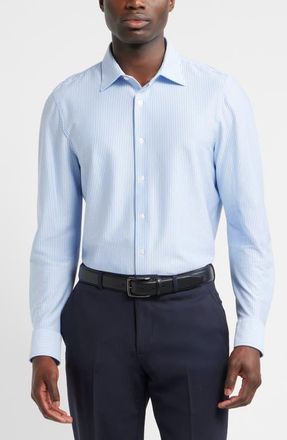 Nordstrom Tiller Lux Cotton Stripe Knit Button-Up Shirt in Blue- White Shirting Stripe at Nordstrom, Size Xx-Large