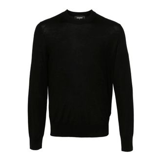 Dsquared2 Round-neck Knitwear, male, Black, Size: 2XL Black Ribbed Logo Sweater