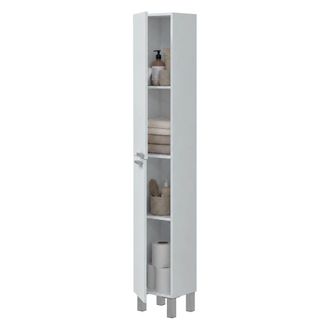 Dmora Armario Columna Nin, 3 Estantes, 2 Puertas, Reversible, 30x25x182h Cm Blanco Brillante