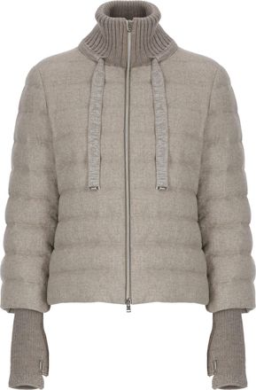 Herno Beige Down Jacket With Drawstring High Neck And Removable Gloves In Tech Fabric Woman