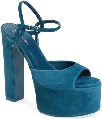 Jeffrey Campbell Ever Last Ankle Strap Platform Sandal in Turquoise Suede at Nordstrom, Size 9