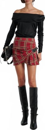 Isabel Marant Gisen Belt Detailed Drape Mini Skirt In Red Plaid