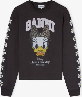 Ganni Mixed Daisy Duck Black Long Sleeves T-shirt - Size XXS Organic Cotton
