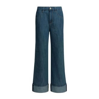 Shaft Jeans met riemlussen en wijde pijpen - Dames - Jeans - Blauw - Maat: W28 Katoen