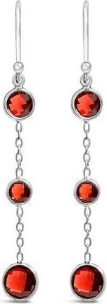 House of Brilliance 925 Sterling Silver Graduating Bezel Set Red Garnet Dangle Earring in White at Nordstrom