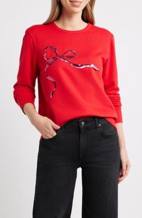 Caslon Sequin Bow Sweatshirt in Red Sequin Bow at Nordstrom Rack, Size Medium