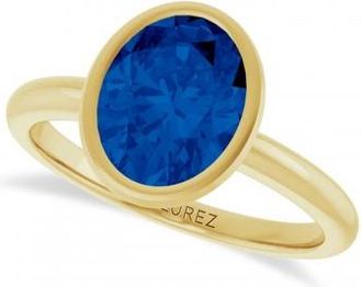 Allurez Oval Lab Grown Blue Sapphire Fashion Ring 14K Yellow Gold (2.54ct)