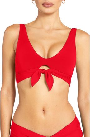 Robin Piccone Ava Knot Front Bikini Top in Fiery Red at Nordstrom, Size Medium