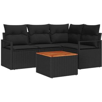 vidaXL Garden Sofa Set with Storage 5 pcs Black Poly Rattan vidaXL