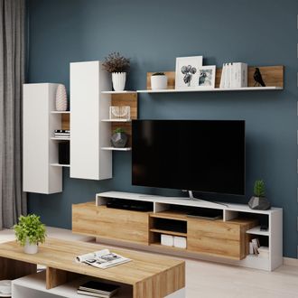 Dmora Parete Attrezzata Kanapa, Mueble De Sal&oacute;n Modular, 12 Estantes, 20 Compartimentos, Roble Marr&oacute;n
