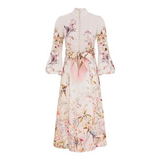 Zimmermann Kleedjes, Dames, Veelkleurig, L, Leer, Rebellion Button Midi Dress