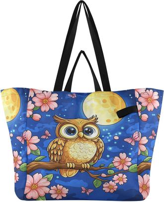 Generic Butterfly Flowers Moon Blue pattern Reusable Canvas Tote Bag, Heavy Duty Grocery Shopping Bag with Large Capacity Hard Bottom Double Handles Work Groc