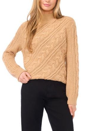 Halogen Diagonal Cable Mock Neck Sweater in Latte Heather at Nordstrom Rack, Size Large