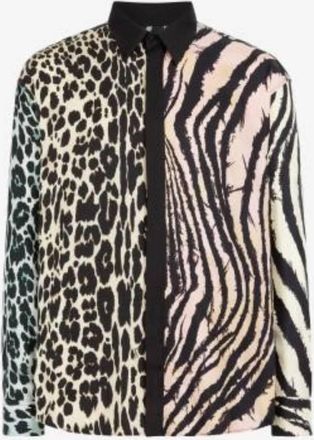 Roberto Cavalli Animal Print Long-Sleeved Silk Shirt, Brand Size 50 ( US Size 40 )
