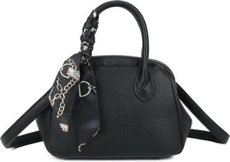 Generic Womens Handbag with Scarf, Structured Dome Shape, Top Handle, Crossbody Strap (Black)