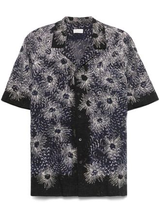 Dries Van Noten Navy Blue Short-Sleeved Camp Collar Shirt