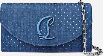 Christian Louboutin Womens Christian Louboutin Denim Rhinestone Clutch in Cobalt Blue