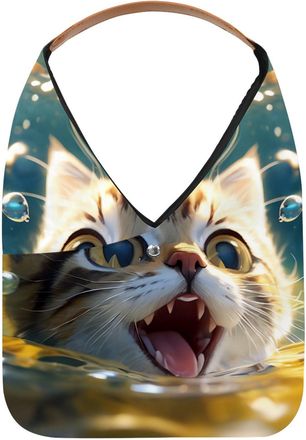 Generic Lovely Cat Swims Underwater Reusable Lightweight Grocery Bags - Foldable Into Compact Pouch, Washable & Sturdy, Multipurpose for Shopping and Travel