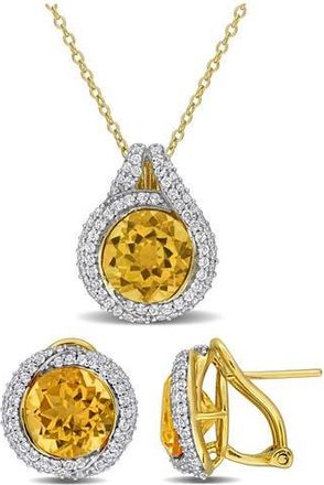Delmar Citrine & White Topaz Stud Earrings & Necklace Set in Yellow at Nordstrom Rack