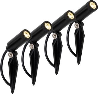 QAZQA Qazqa Moderno Set De 4 Focos De Jard&iacute;n Negros Con Led Recargable Solar Ip65 - Garly Aluminio Alargada Incluye Led Max. 1 X 3 Watt