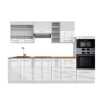 Vicco Mueble De Cocina Fame-line, Blanco Alto Brillo/blanco, 280 Cm, Et Roble
