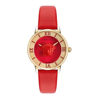 Versace La Medusa Rood Leren Horloge - Dames - Horloges - Geel - ONE Size - Accessoires