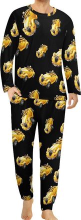 Generic Yellow Cute Car Diamond Mens Pajama Set Novelty Soft Long Sleeve Sleepwear Lounge PJ With Pocket L