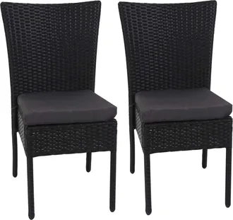 Hhg Hhg - Nunca Usado] Lote De 2 Sillas De Poly Rat&aacute;n 949, Silla De Balc&oacute;n Silla De Jard&iacute;n, Apilable, Negro, Cojines Gris Oscuro
