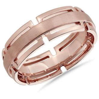 Pompeii3 Mens 7mm Modern Link Edge Wedding Ring in White, Yellow, or Rose Gold