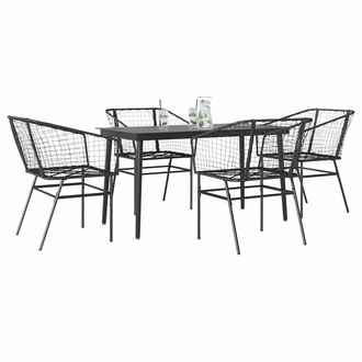 Berkfield Home 5 Piece Garden Dining Set Black Poly Rattan Glass