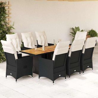 vidaXL Set De Comedor De Jard&iacute;n 9 Pzas Y Cojines Rat&aacute;n Sint&eacute;tico Negro Vidaxl