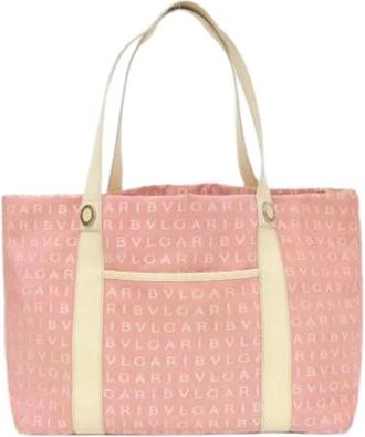 Bulgari Pre-owned Vintage Canvas Tote Bag - Dames - Vintage Shopper - Roze - ONE Size - Leer - Vintage