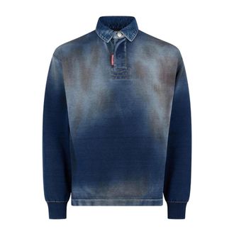 Dsquared2 Denim Effect Gebreide Polo met Lange Mouwen - Heren - Polos - Blauw - M - Denim - Tops