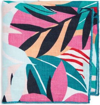 Clifton Wilson Floral Linen Pocket Square in Teal at Nordstrom