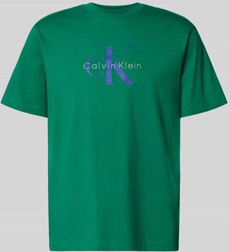 Calvin Klein Jeans T-Shirt mit Label-Print und Rundhalsausschnitt in Dunkelgruen, Gr&ouml;&szlig;e XXL