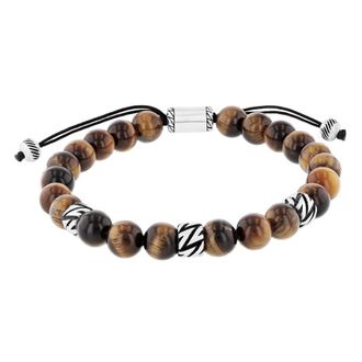 Robert Alton Stainless Steel Tiger Eye Bead Bolo Bracelet
