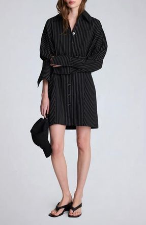 Kenneth Cole Pinstripe Long Sleeve Shirtdress in Black/Pure White at Nordstrom, Size 12
