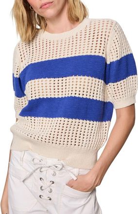 Sanctuary Beachside Openwork Stripe Sweater in Collagen White/Luminous Blue at Nordstrom, Size X-Small