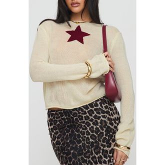 Princess Polly Big Star Boat Neck Sweater in Cream at Nordstrom Rack, Size Large/x-Large