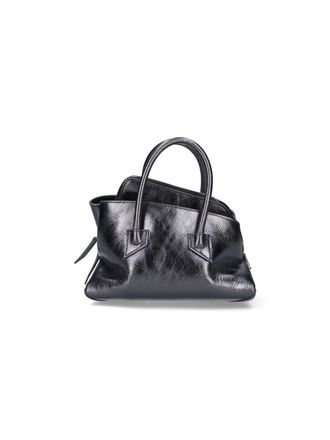 The Attico Structured Crinkled Leather Handbag with Rounded Handles