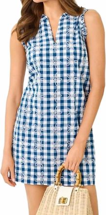 Lilly Pulitzer Kavalla Mini Dress In Starlight Navy Starfishing Embroidered Gingham